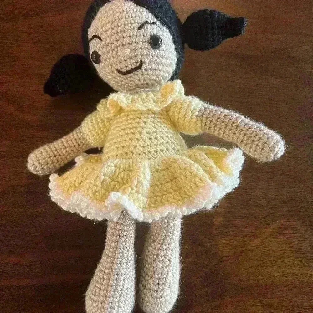 Doll Plush Stuffed Toy Handmade Crochet Plushie‎ Yellow And Black